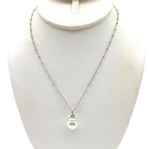 Vintage Pearl Drop Pendant on Delicate Silver Tone Chain Necklace
